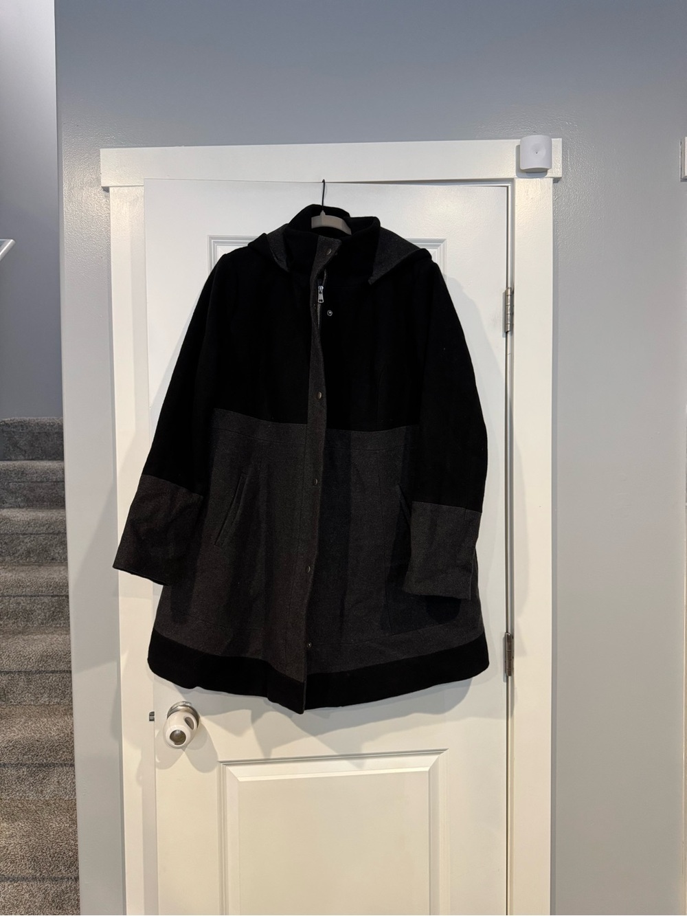 Kimi + Kai Maternity Two-Tone Hooded Coat - Black & Charcoal